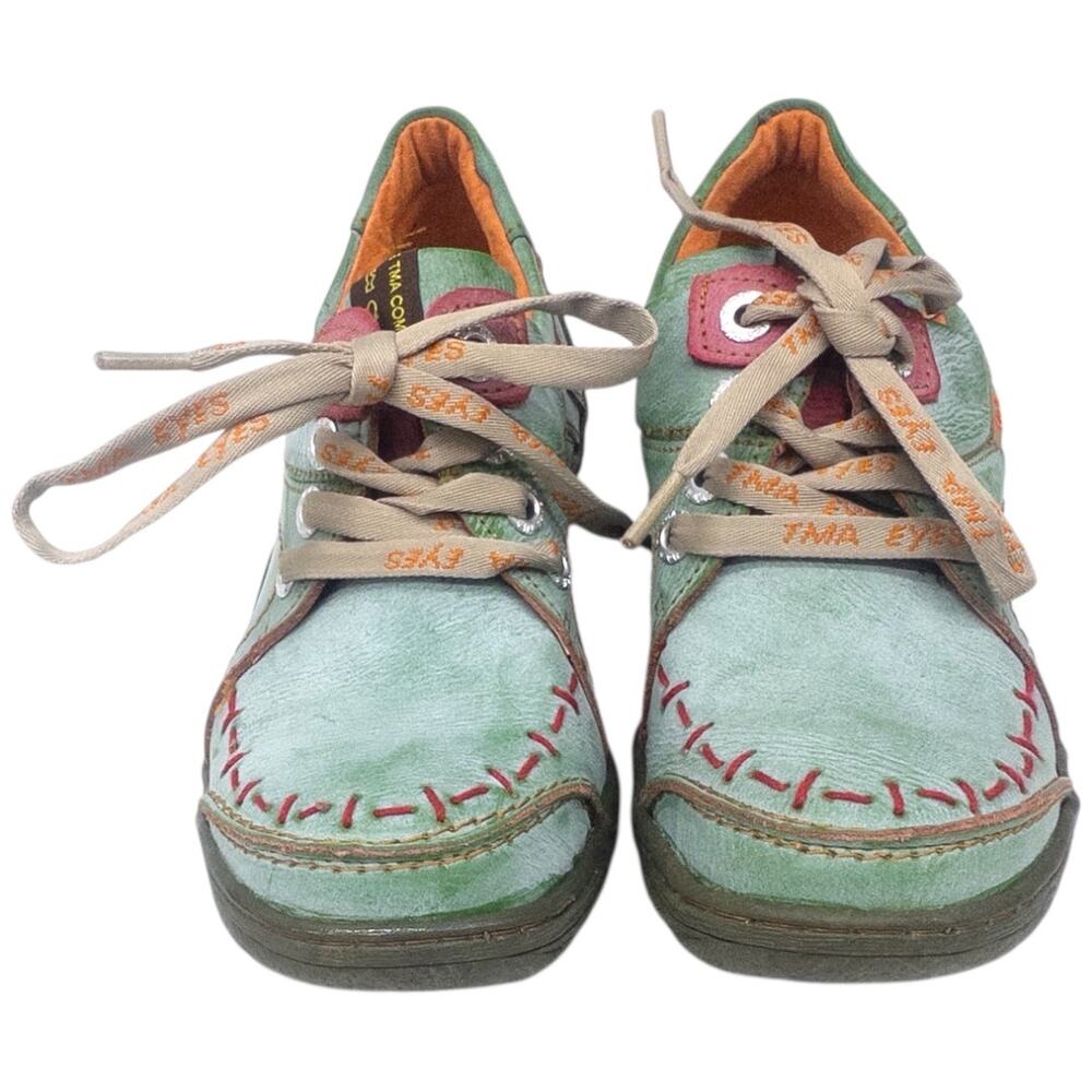 TMA EYES Women's Leather Comfort Sneakers Walking Shoes Women's 8.5 Green - Picture 4 of 8